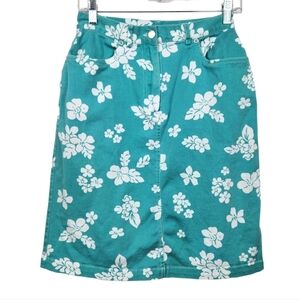 Pendleton Vintage Hawaiian Floral Skirt Aqua Blue White Women's Size 10